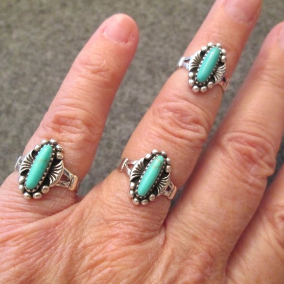 Dainty Native American Sterling Silver & Turquoise Ring, Southwestern,925 ring - Picture 4 of 11